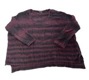 DKNY Sweater Womens Large Purple Black Stripe Cozy Comfy Oversized Knit Pullover