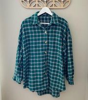 Nasty Gal Button Up Plaid Top Green Sz Medium