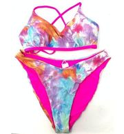 VYB Women's Size XL 2 Piece Racerback High Waist Bikini Set Tie Dye Multicolor