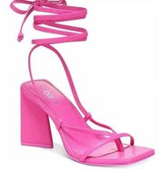 Bar III Pink Alana Tie-Up Geo-Heel Square Toe Lace up Sandal Heels