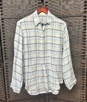CP Shades linen tunic blouse XS Small window pane blue long sleeved boho