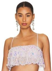 MAJORELLE Mallory Embellished Crop Top in Silver