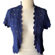 STYLE & CO. Short Navy Blue Scalloped Bolero Open Cardigan Sweater Women's LARGE