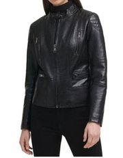Kenneth Cole faux black leather Moto jacket size medium NWT