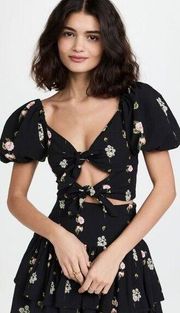 NEW Agua Bendita Skirt Crop Top Floral Print Two Piece Matching Set Black Size S