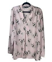 Attention Pink V-neck Long Sleeve Floral White Blouse Top Size XL