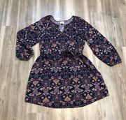 Tunic/Dress with Belt, XL, Navy Base, Floral Pattern, pit to pit is 23, length is 36