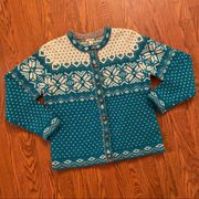 L.L. Bean teal and cream fair isle cardigan sweater- XS