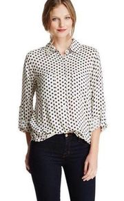 MATTY M Polka Dot Button Down Blouse Sheer Silk Blend Navy Lightweight Small