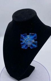 Mystic blue crystal & beaded Maltese cross brooch -stunning