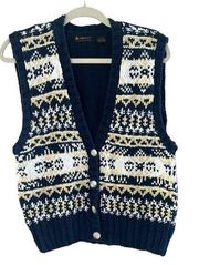 Vintage Liz Claiborne hand knit chunky knit navy & yellow sweater vest sz medium