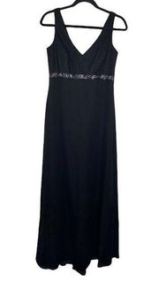 Michaelangelo Dress Size 10 NEW Maxi Beaded V Neck Black Sleeveless MSRP $148