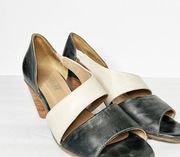 Anthropologie Fidji Black Tan Leather Heeled Sandals Size 37 6 Women’s