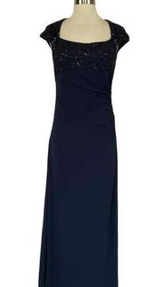 Betsy & Adam Women's Formal Dress Size 8 Blue Sequined Lace and Chiffon Gown