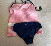 NEW Nike Sporty Tankini Racerback Two Piece Pink Swim Bathing Suit Womens Size S