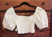 White Smocked Puff Sleeve Crop Top