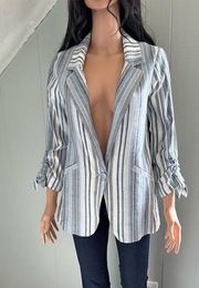 Drew Navy/Nat/Grey Striped Ruched Sleeve Jacket Size Small