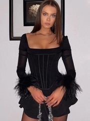 HOUSE OF CB 'Stella' Black Mesh Trimmed Corset NWOT size XS