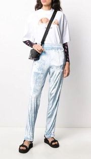 PALM ANGELS Light Blue Logo Printed Chenille Track Pant