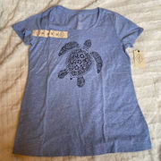 ST JOHNS BAY Heather Blue Turtle NWT Short Sleeve Scoop Neck Tee Extra Small XS