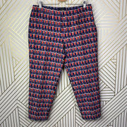 Piazza Sempione Audrey Print Crop Tapered Pants Pink & Navy Blue Size US 10