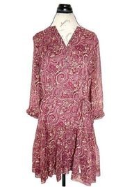 Rose & Olive Dress Size Small Paisley 3/4 Sleeve Tie Waist Chiffon Ruffle Hem