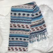 Red Turquoise White Southwestern Print Fringe Scarf Light Weight Forever 21 OSFM