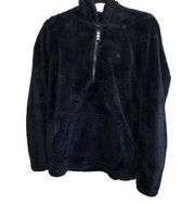 VS Pink Fuzzy Black Quarter Zip Hooded Pullover