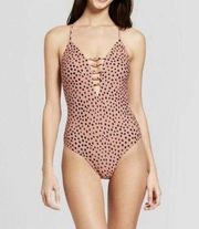 Vanilla Beach Cheetah One Piece Cheeky Swimsuit XL New Deep V