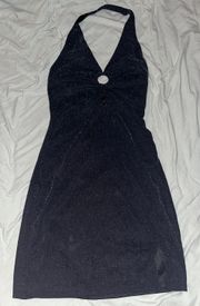 Black Glitter Halter Cut-out Dress