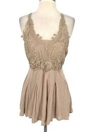 Tea n Rose Lace Strappy Romper Beige Size Small NWT