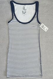 Delias Y2k Navy Blue White Ribbed Stripe Contrast Trim Full Length Tank Nwt Sz S