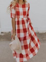 Roolee Maddie Buffalo Plaid Dress Red and White Classic Picnic Dress Size Medium