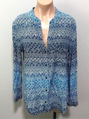 Diane Von Furstenburg Gilmore Silk Button Down Top Blue Print Size 12