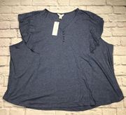 Liz Claiborne Womens Plus Size 5X Indigo Heathered V-neck Tank Top