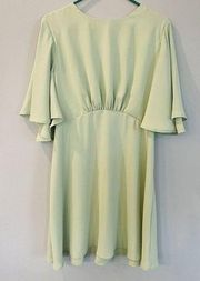 AX Paris Green Mini Dress Size 12 Pleated Flutter Sleeve Zip