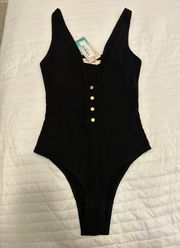 Black Deep V Neck Bodysuit