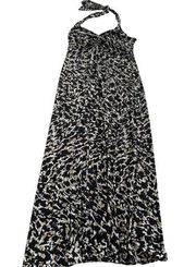 Dana Buchman Dress Womens Large Black Printed Maxi Halter Tie Back Backless Poly