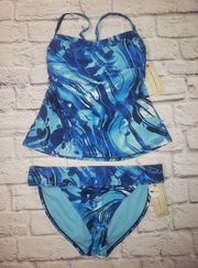 NEW Peyton & Parker Women's Size Small Blue Tie Dye 2pc Tankini Swimsuit Set