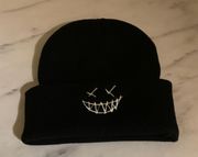 Black Smiley Face Embroidery Beanie