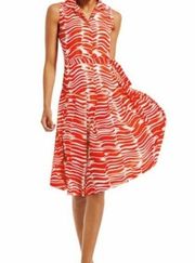 Cabi Brushstroke Abstract Button Up Pleated Knee-Length Dress Red XS NO BELT