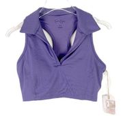 NWT Jessica Simpson Longline Polo Crop Top Loganberry Purple Size Small S NEW