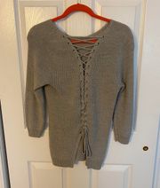 Gray Lace Up Back Sweater