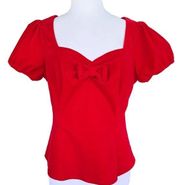 Size 8  Medium Collectif ModCloth Red Velvet Top with Bow  NWT by