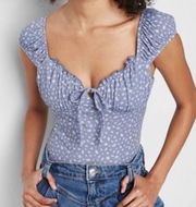 Wild Fable Blue Floral tie front Milkmaid bodysuit