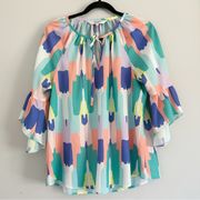 Crosby by Mollie Burch Watercolor Painted Multicolor Blouse