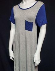 LuLaRoe Carly Gray & Blue T-Shirt Dress with Pocket (XXS)