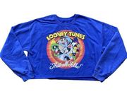 Looney Tunes Blue Cropped Graphic Print Long Sleeve Sweater size Large Women’s