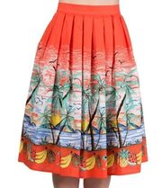 Banned UK Dancing Days Tropical Circle Skirt Orange Beach Palms Retro Size Small