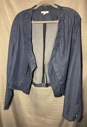 H Halston Chamray Denim Blue Open Front‎ Light Jacket Size XL Juniors